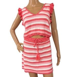 Steve Madden JR. Madden NYC Striped Coral and White Crochet Skirt Set M/L